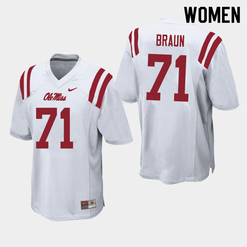 Women #71 Tobias Braun Ole Miss Rebels College Football Jerseys Sale-White